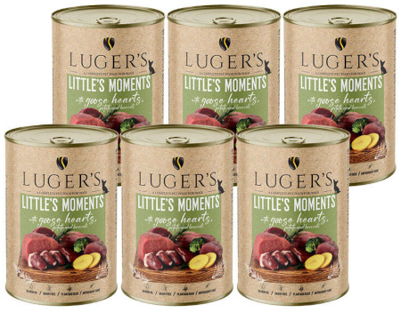 Karma mokra dla psów małych ras Luger's Little's Moments z sercami z gęsi, ziemniakiem i brokułem zestaw 6 x 400 g