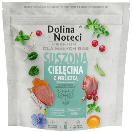 Karma suszona dla psa Dolina Noteci Premium dla dorosłych psów małych ras – cielęcina z perliczką 1 kg