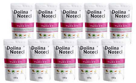 Mokra karma dla psa Dolina Noteci Premium bogata w indyka zestaw 10 x 150 g