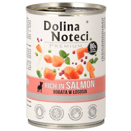 Mokra karma dla psa Dolina Noteci Premium bogata w łososia puszka 400 g EDYCJA LIMITOWANA