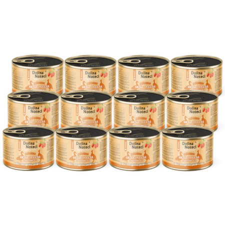 Mokra karma dla kota po sterylizacji kaczka z perliczką i jagodami goji Dolina Noteci Superfood Pasztet & Filet zestaw 12 x 185 g