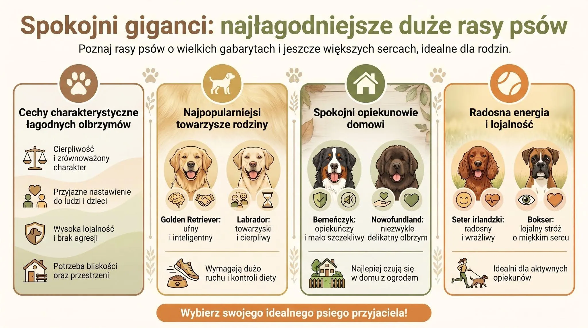 Spokojni giganci: najłagodniejsze duże rasy psów