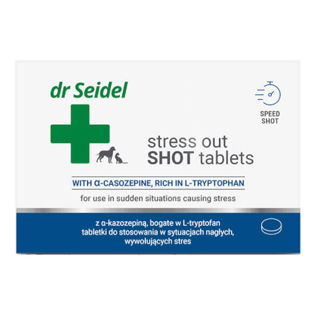 Dr Seidel Stress Out Shot Tablets Tabletki do stosowania w sytuacjach nagłych wywołujących stres dla psa i kota 10 tabletek