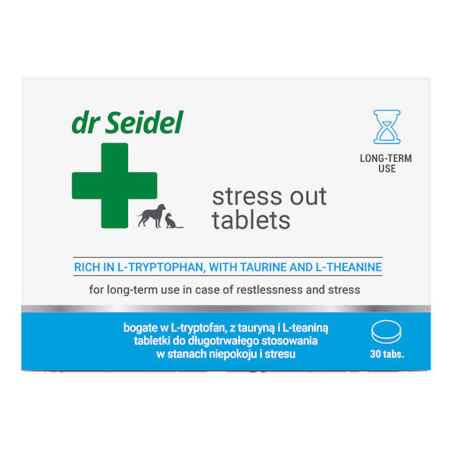 Dr Seidel Stress Out Tablets Tabletki do długotrwałego stosowania w stanach niepokoju i stresu dla psa i kota 30 tabletek