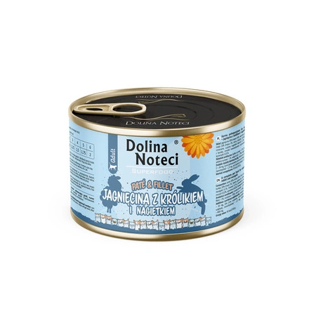 Mokra karma dla kota jagnięcina z królikiem i nagietkiem Dolina Noteci Superfood Pasztet Filet 185 g