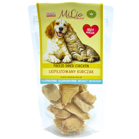 Milord MiLio Liofilizowany kurczak naturalny lekkostrawny przysmak dla psa i kota 40 g