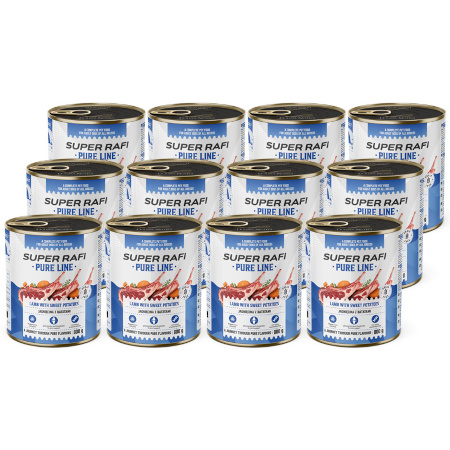 Super Rafi Pure Line Mokra karma dla psa - jagnięcina z batatami zestaw 12 x 800 g