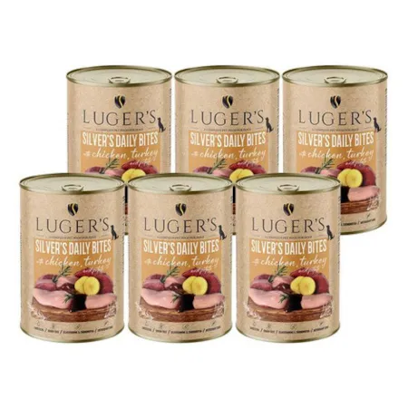 Karma mokra dla psa Lugers Silvers Daily Bites z kurczakiem indykiem i ziemniakiem zestaw 6 x 400 g