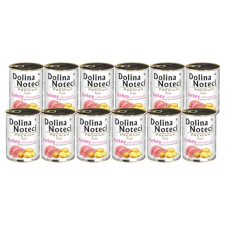 Mokra karma dla psa alergika Dolina Noteci Premium Pure bogata w indyka z ziemniakami 12 x 400 g