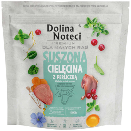 Karma suszona dla psa Dolina Noteci Premium dla dorosłych psów małych ras – cielęcina z perliczką 1 kg
