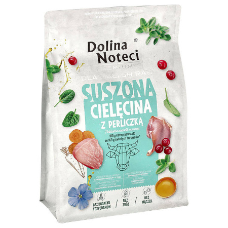 Karma suszona dla psa Dolina Noteci Premium dla dorosłych psów małych ras – cielęcina z perliczką 3 kg