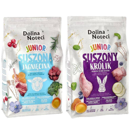 Karma suszona dla psa Dolina Noteci Premium junior mix smaków 2 x 4 kg