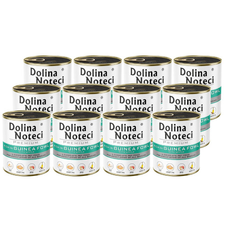 Mokra karma dla psa Dolina Noteci Premium bogata w perliczkę z jabłkiem zestaw 12 x 800 g