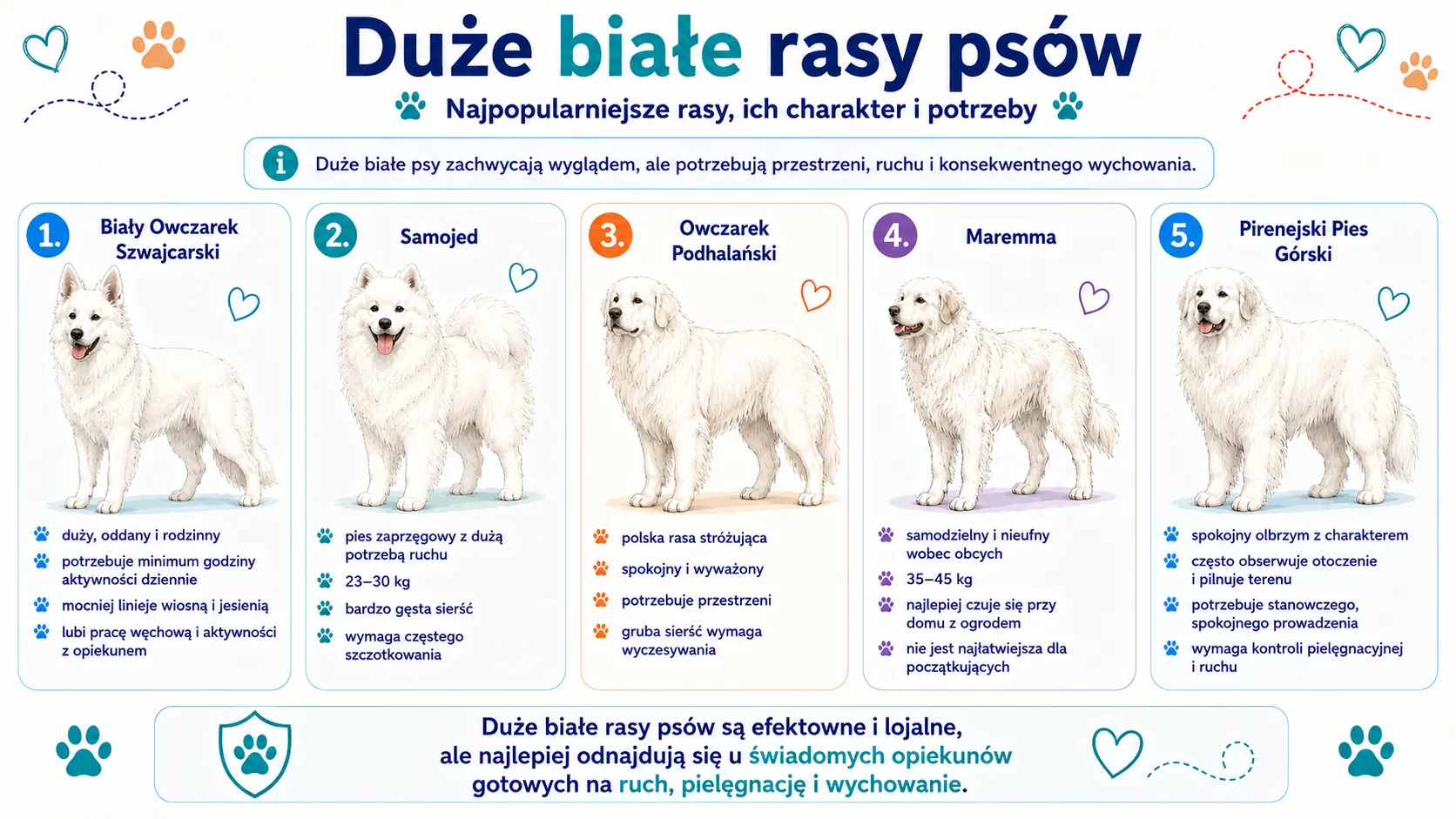 Duże białe rasy psów - najpopularniejsze rasy, ich charakter i potrzeby