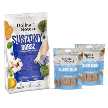 Karma suszona dla psa Dolina Noteci Premium dorsz 9 kg gratis 2 x Smart Chews Allergy Relief dla psa ze skłonnościami do alergii