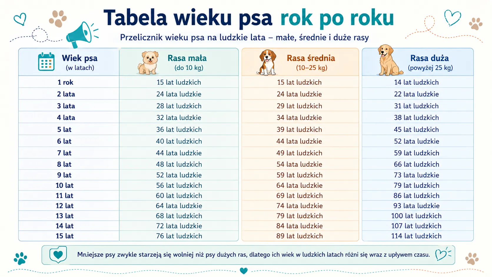 Tabela wieku psa rok po roku