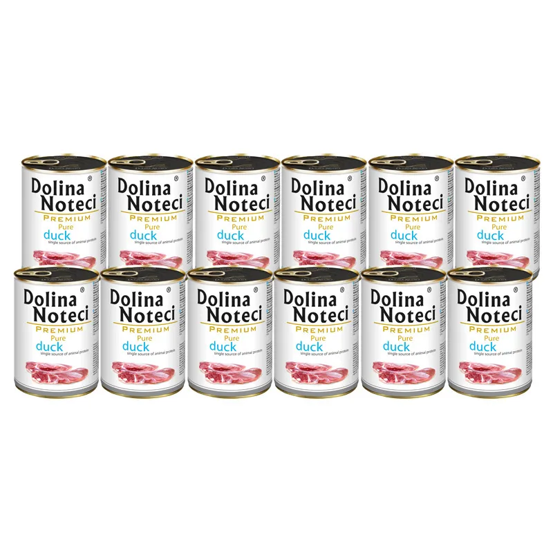 Mokra karma dla psa alergika Dolina Noteci Premium Pure bogata w kaczkę zestaw 12 x 400 g