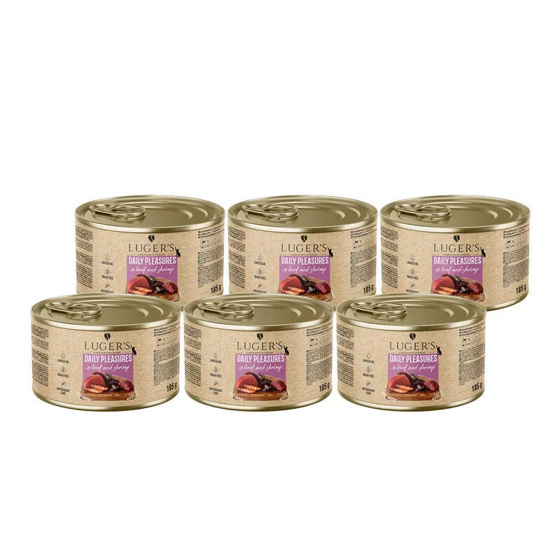 Karma mokra dla kota Lugers Daily Pleasures z wołowiną i krewetkami zestaw 6 x 185 g