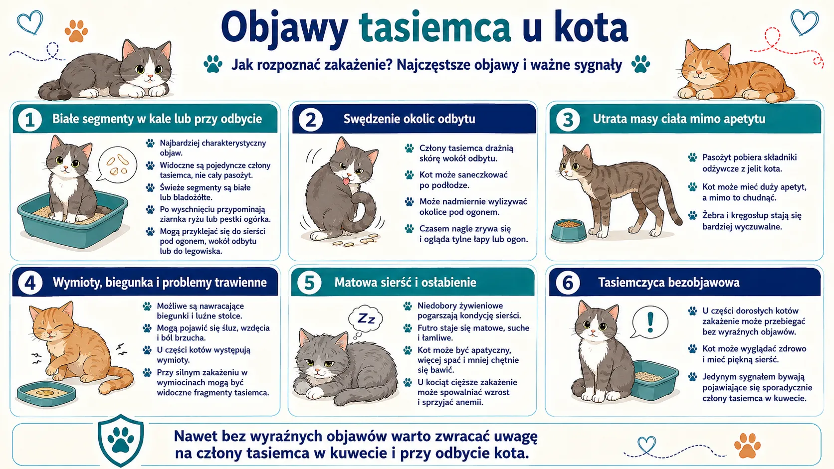 Tasiemiec u kota – objawy, przyczyny, leczenie i profilaktyka zakażenia
