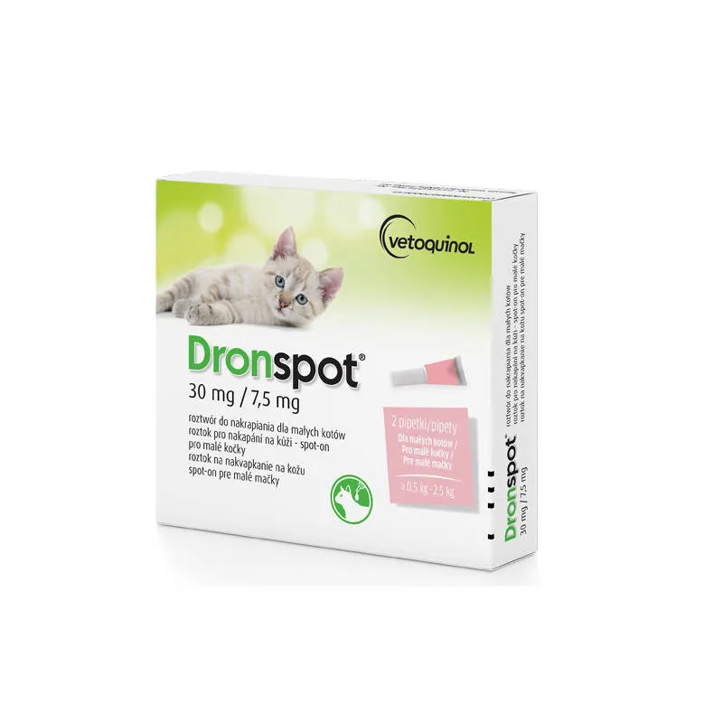 Krople na robaki i pasożyty Dronspot dla małych kotów 0,5 kg -2,5kg 2 szt
