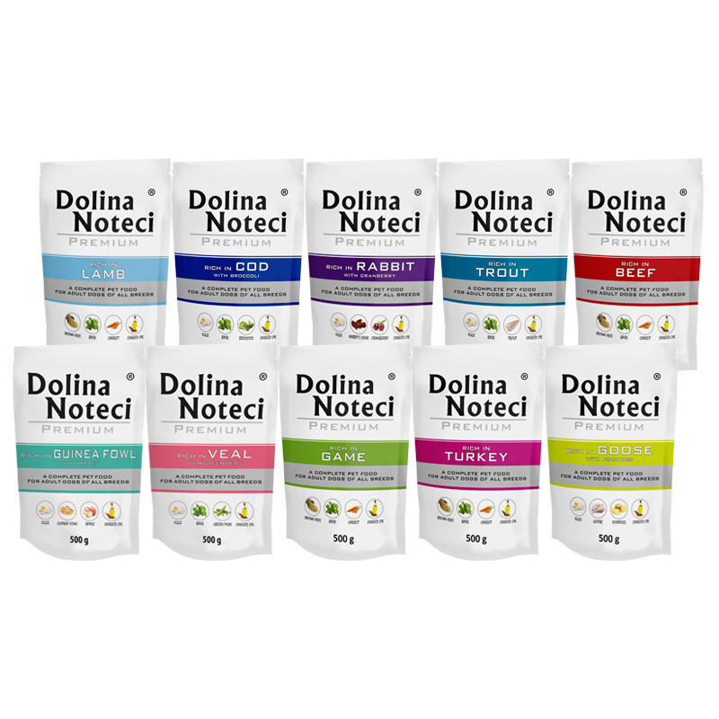 Mokra karma dla psa Dolina Noteci Premium zestaw mix smaków bez kurczaka 10 x 500 g