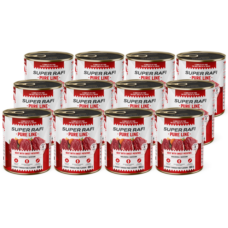 Super Rafi Pure Line Mokra karma dla psa - wołowina z batatami zestaw 12 x 800 g