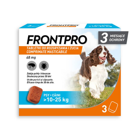 Frontpro Tabletka do rozgryzania i żucia przeciw pchłom i kleszczom dla psa >10-25 kg 3 szt. 68 mg