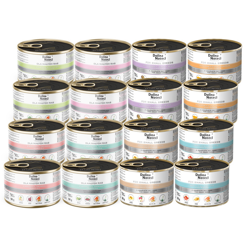 Mokra karma dla psów małych ras Dolina Noteci Premium mix smaków zestaw 16 x 185 g