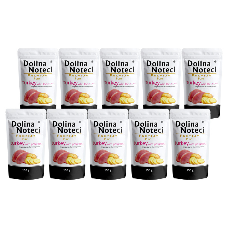 Mokra karma dla psa alergika Dolina Noteci Premium Pure bogata w indyka z ziemniakami zestaw 10 x 150 g