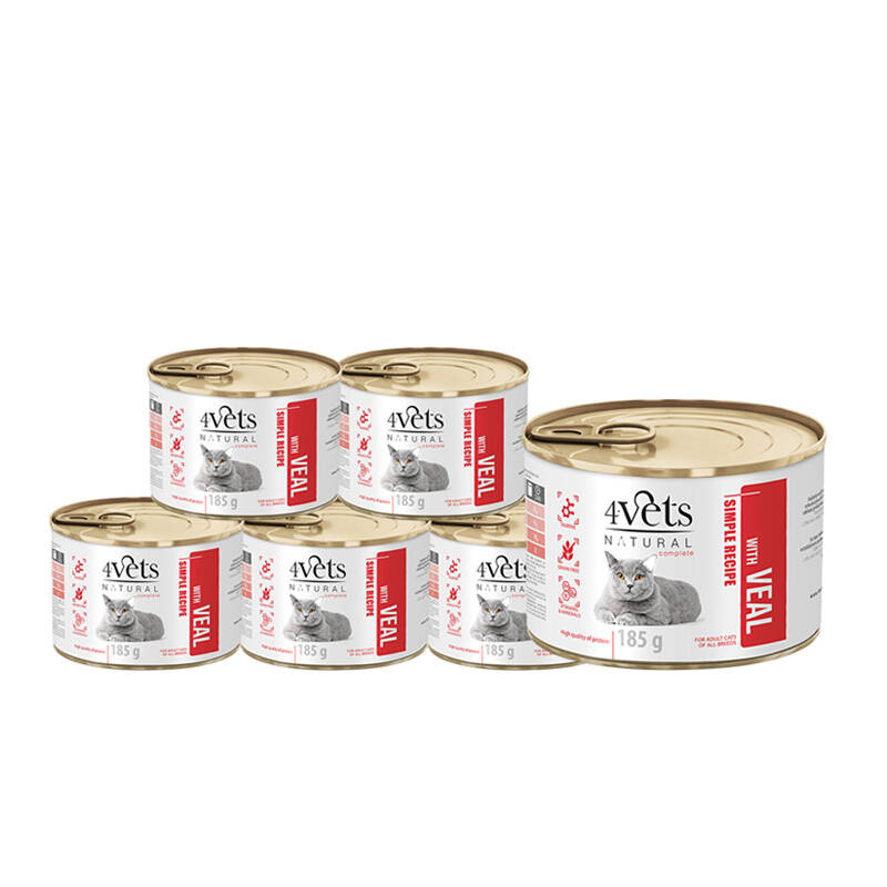4Vets Natural Mokra karma dla kota z cielęciną zestaw 6 x 185 g