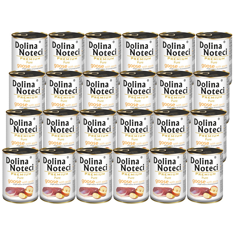 Mokra karma dla psa alergika Dolina Noteci Premium Pure bogata w gęś z jabłkiem zestaw 24 x 400 g