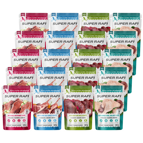 Super Rafi Mokra karma dla psa mix smaków zestaw 20 x 500 g