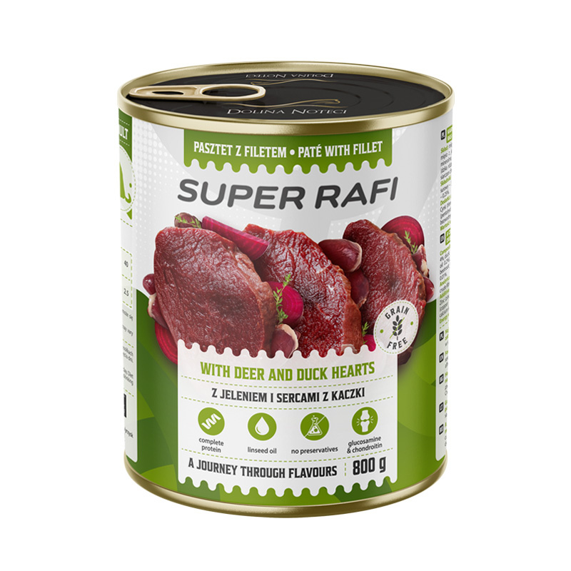 Super Rafi Mokra karma dla psa z jeleniem i sercami z kaczki 800 g