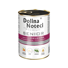 Mokra karma dla psa Dolina Noteci Premium Senior bogata w cielęcinę z marchewką i tymiankiem puszka 400 g