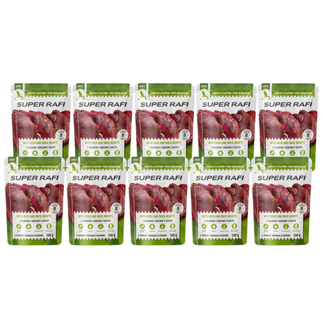 Super Rafi Mokra karma dla psa z jeleniem i sercami z kaczki zestaw 10 x 500 g