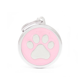 Zawieszka Adresówka Identyfikator z grawerem dla psa i kota kółko z łapką różowe