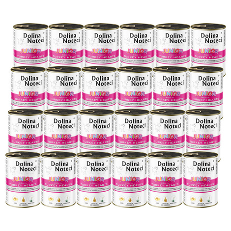 Mokra karma dla psa junior Dolina Noteci Premium bogata w serca z indyka zestaw 24 x 400 g