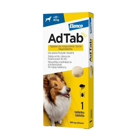 Elanco AdTab Tabletka dla psa Ochrona przed pchłami i kleszczami, waga psa od 22 do 45kg
