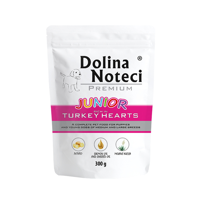 Mokra karma dla psa junior Dolina Noteci Premium bogata w serca z indyka saszetka 300 g