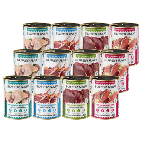 Super Rafi Mokra karma dla psa mix smaków zestaw 12 x 400 g