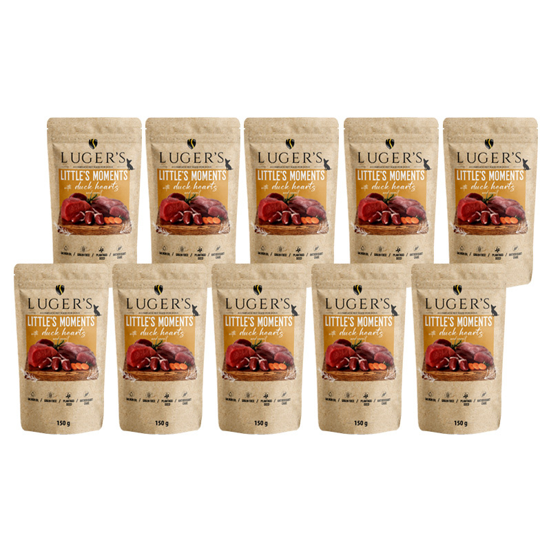 Karma mokra dla psów małych ras Luger's Little's Moments z sercami z kaczki i marchewką zestaw 10 x 150 g