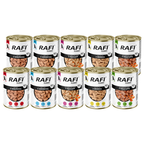 Mokra karma dla psa Rafi Classic mix smaków zestaw 10 x 1240 g