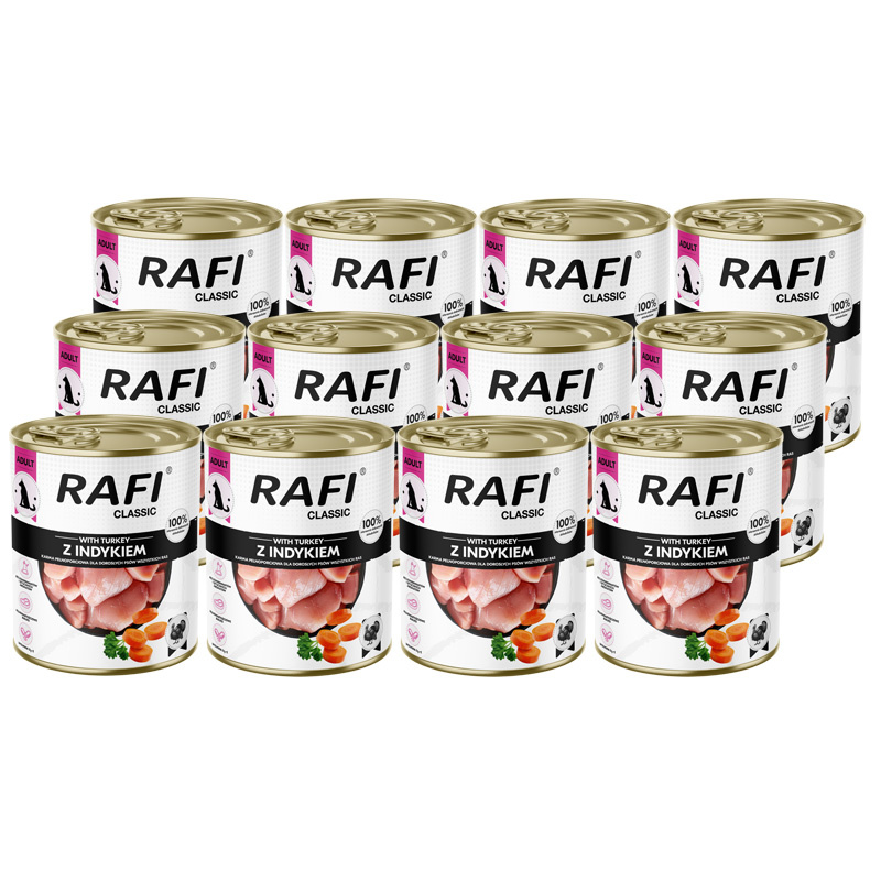 Mokra karma dla psa Rafi Classic z indykiem zestaw 12 x 800 g