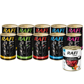 Mokra karma dla psa Rafi Classic Mix 10 x 1240 g + Rafi Classic z jagnięciną 800 g gratis