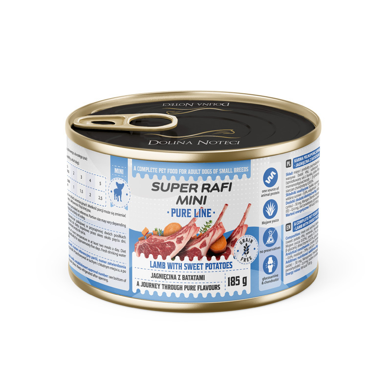 Super Rafi Mini Pure Line Mokra karma dla psów małych ras z jagnięciną i batatami 185 g