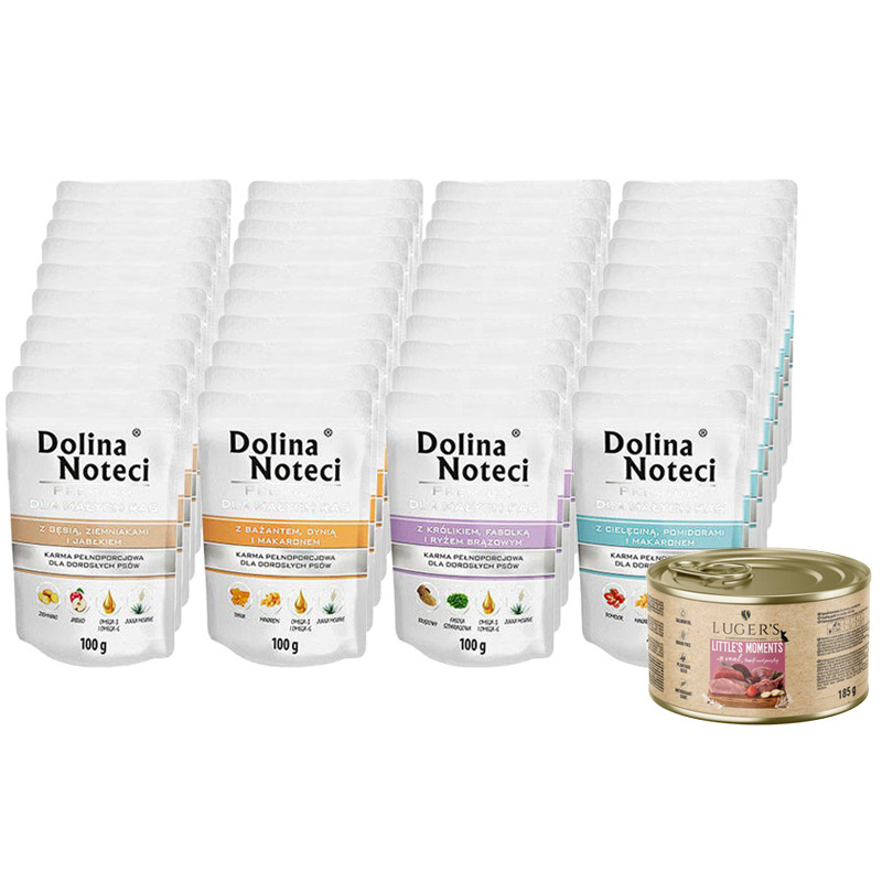 Mokra karma dla psów małych ras Dolina Noteci Premium Mix 40 x 100 g + gratis Luger's Little's Moments z cielęciną 185 g