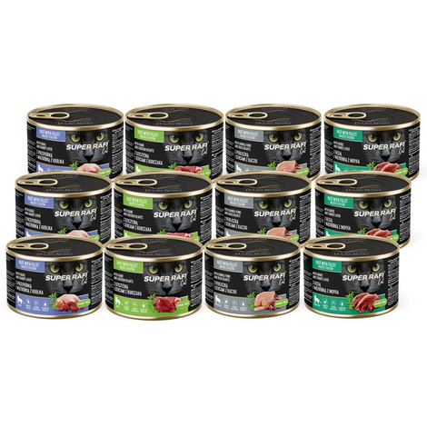 Karma mokra dla kotów Super Rafi Cat mix 4 smaków zestaw 12 x 185 g