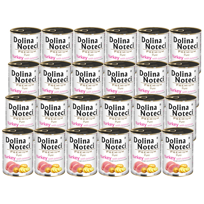 Mokra karma dla psa alergika Dolina Noteci Premium Pure bogata w indyka z ziemniakami 24 x 400 g