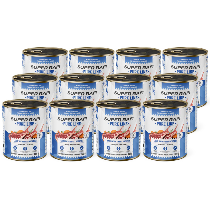 Super Rafi Pure Line Mokra karma dla psa - jagnięcina z batatami zestaw 12 x 800 g
