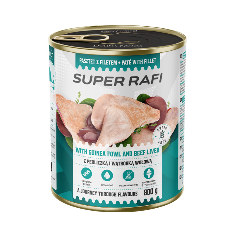 Super Rafi Mokra karma dla psa z perliczką i wątróbką wołową 800 g